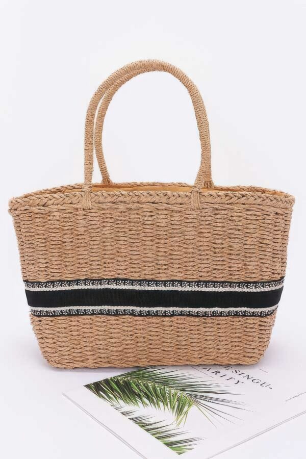 Faux Straw Tote – Woven Texture with Mixed Metal Accents