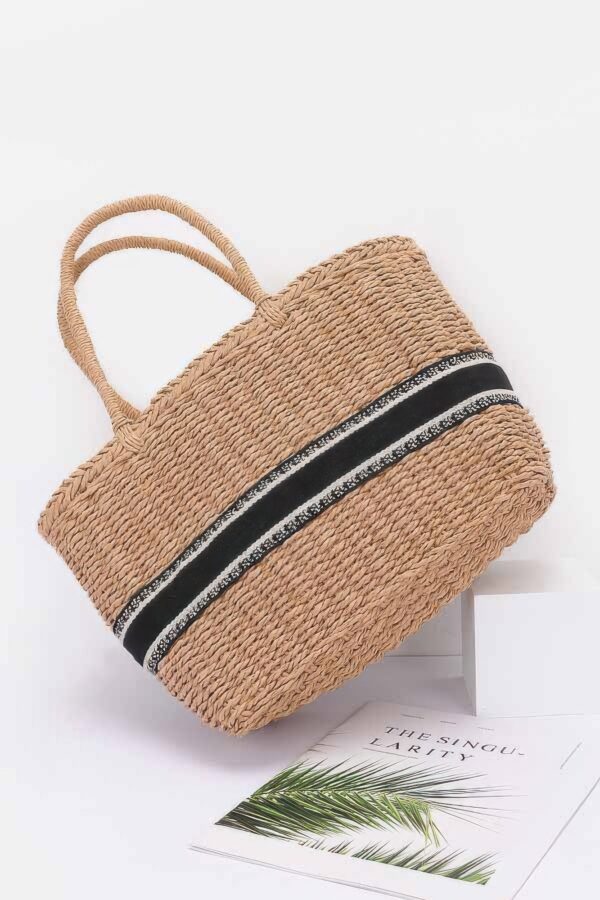Faux Straw Tote – Woven Texture with Mixed Metal Accents