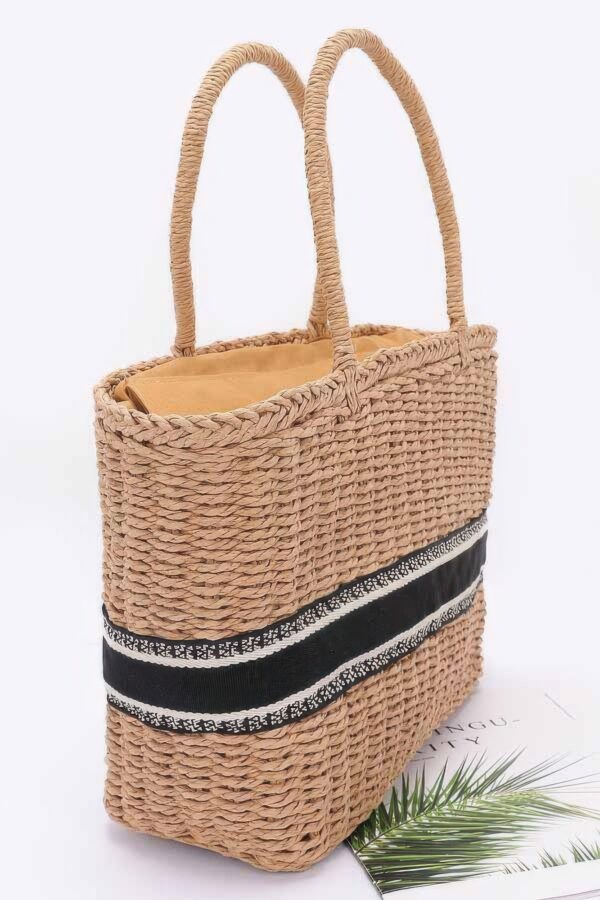 Faux Straw Tote – Woven Texture with Mixed Metal Accents