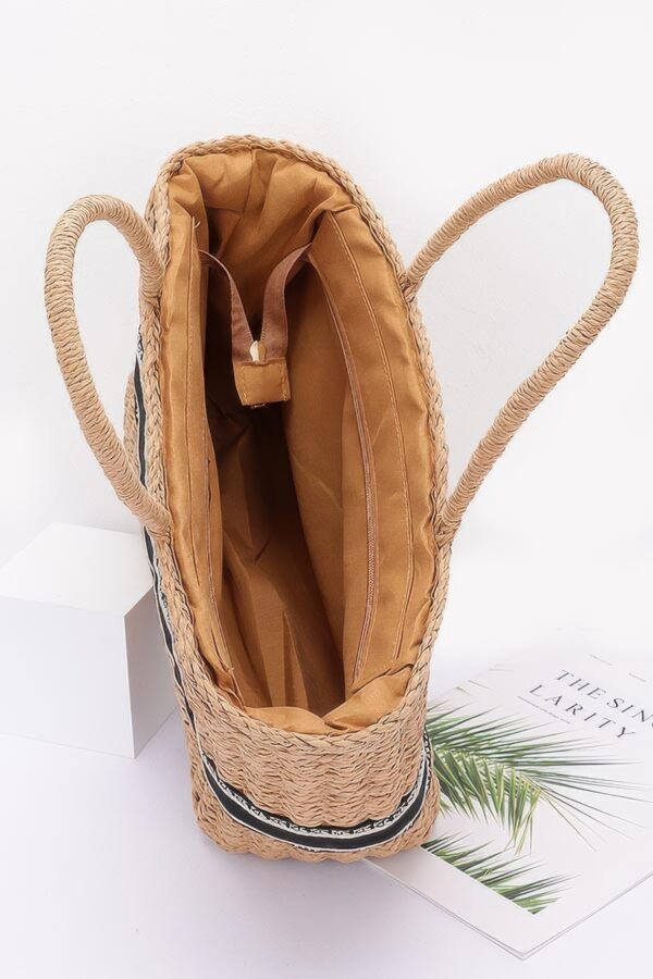 Faux Straw Tote – Woven Texture with Mixed Metal Accents