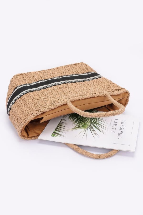 Faux Straw Tote – Woven Texture with Mixed Metal Accents