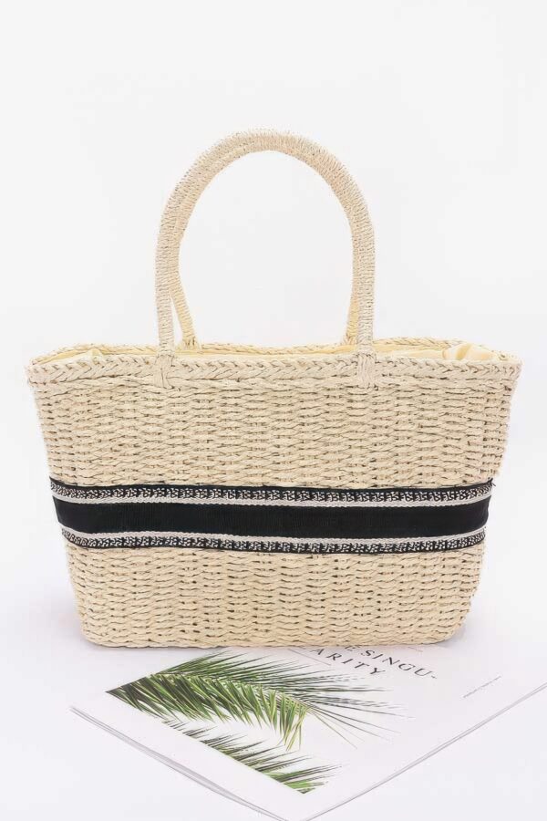 Faux Straw Tote – Woven Texture with Mixed Metal Accents