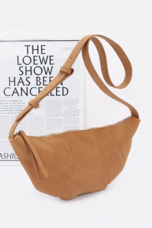 Faux Suede Croissant Bag – Mixed Metal Accents