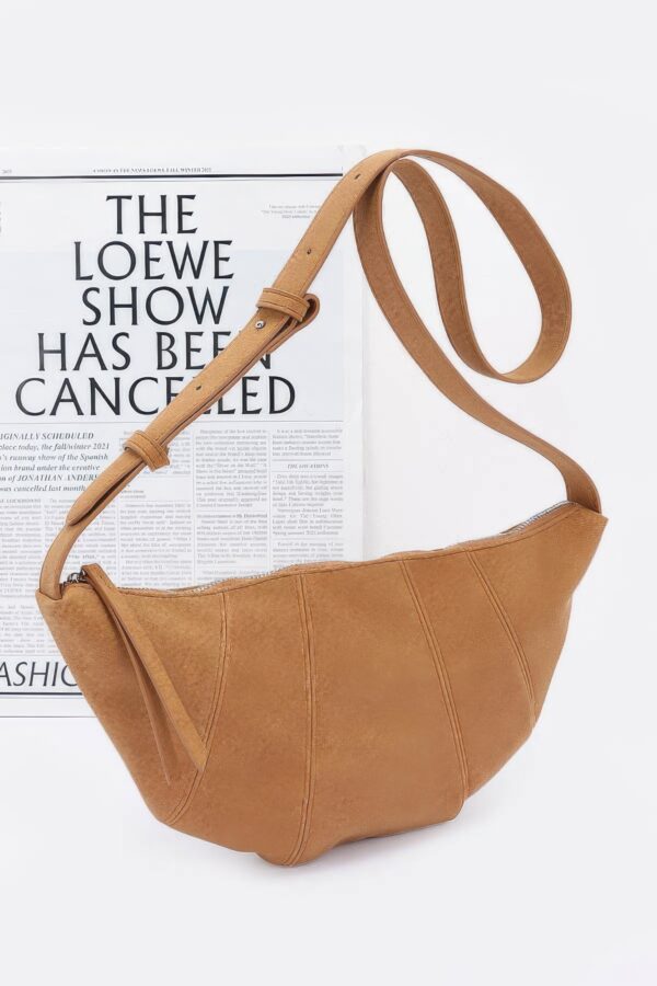 Faux Suede Croissant Bag – Mixed Metal Accents