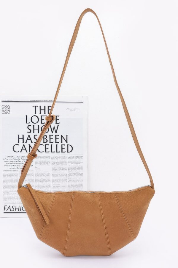 Faux Suede Croissant Bag – Mixed Metal Accents