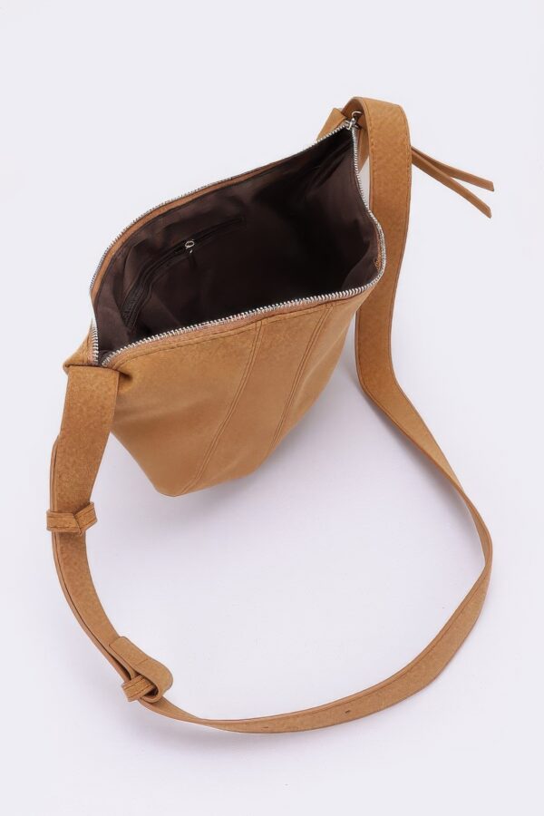 Faux Suede Croissant Bag – Mixed Metal Accents