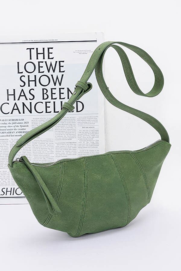 Faux Suede Croissant Bag – Mixed Metal Accents