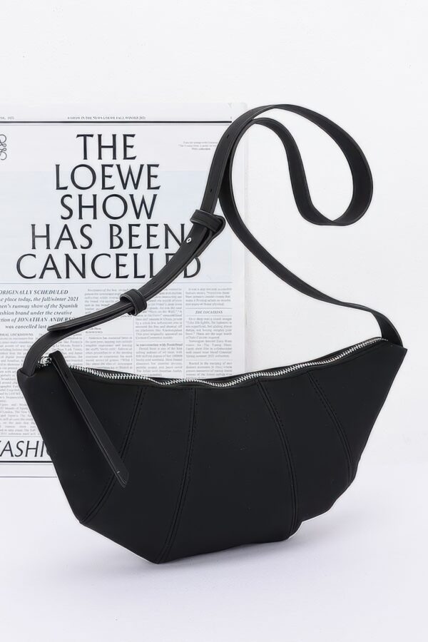 Faux Suede Croissant Bag – Mixed Metal Accents