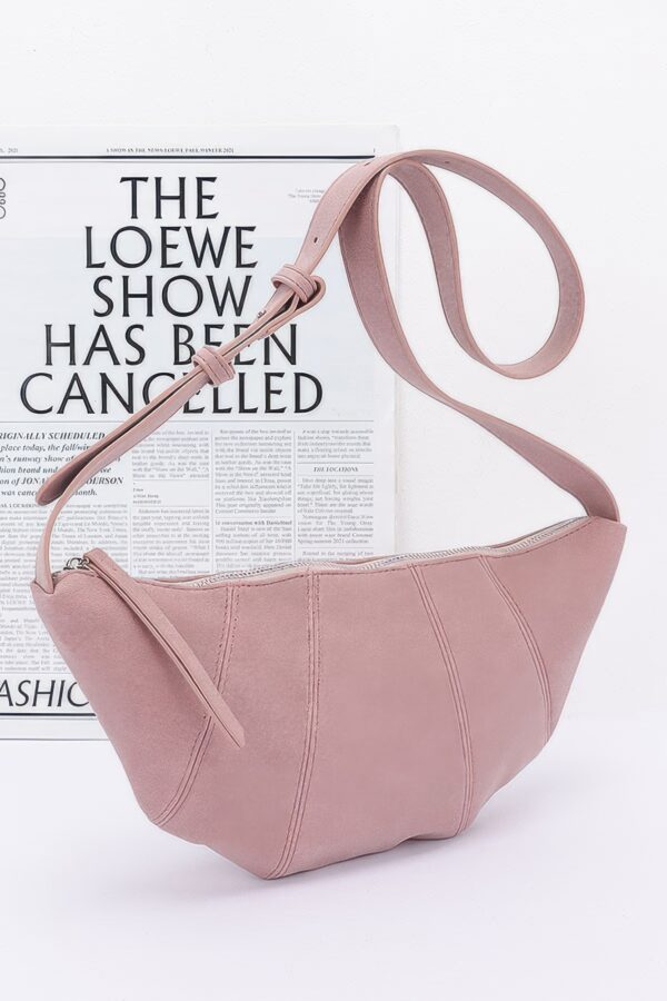 Faux Suede Croissant Bag – Mixed Metal Accents