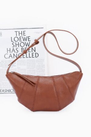 Faux Leather Croissant Bag with Mixed Metal Detail