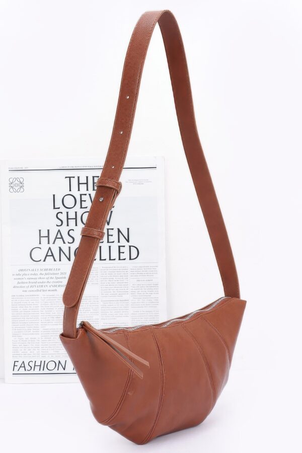 Faux Leather Croissant Bag with Mixed Metal Detail