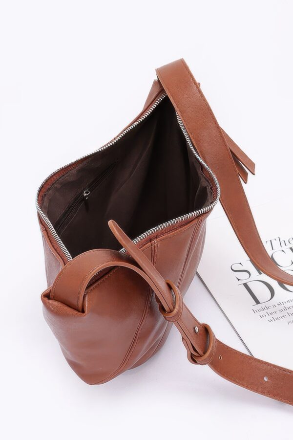 Faux Leather Croissant Bag with Mixed Metal Detail