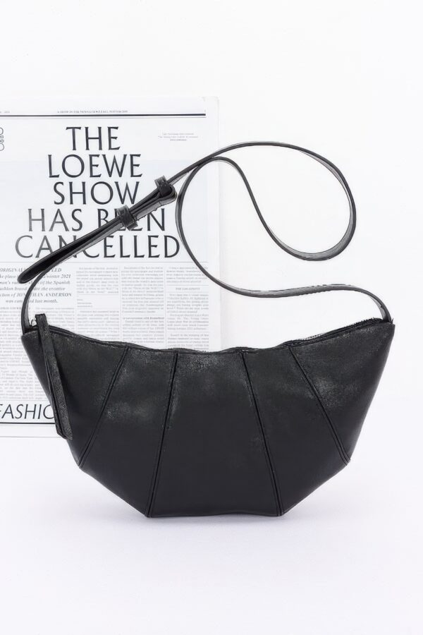 Faux Leather Croissant Bag with Mixed Metal Detail