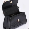 Faux Leather Top Handle Bag with Metal Ribbon Accent