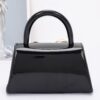 Faux Leather Top Handle Bag with Metal Ribbon Accent