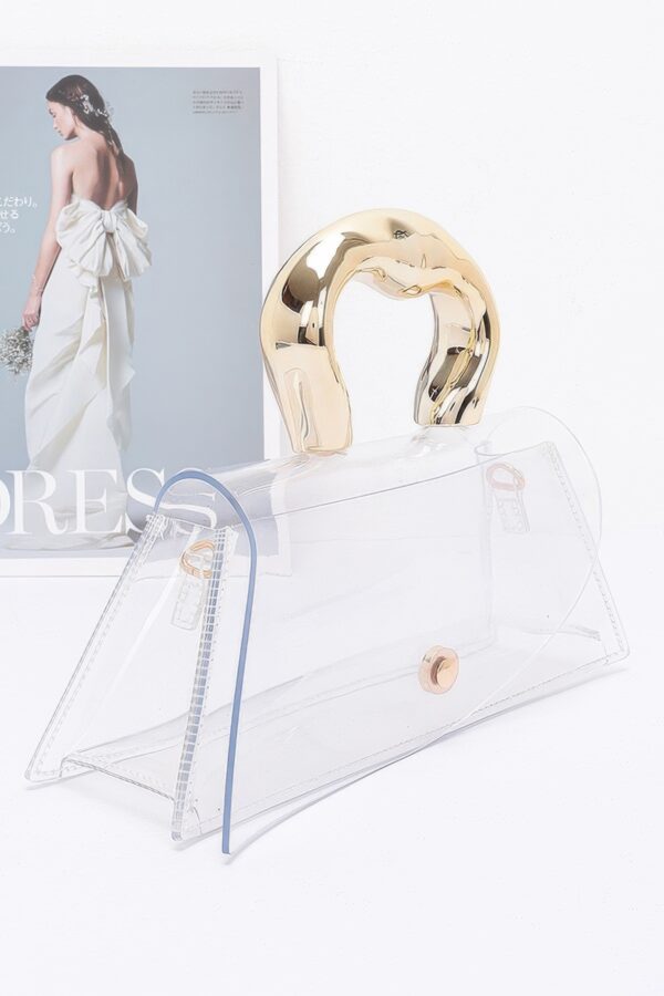 Compact Clear PVC Flap Bag with Metal Handle