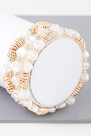 Multi-Stone Disc Bracelet – Gold & Cream
