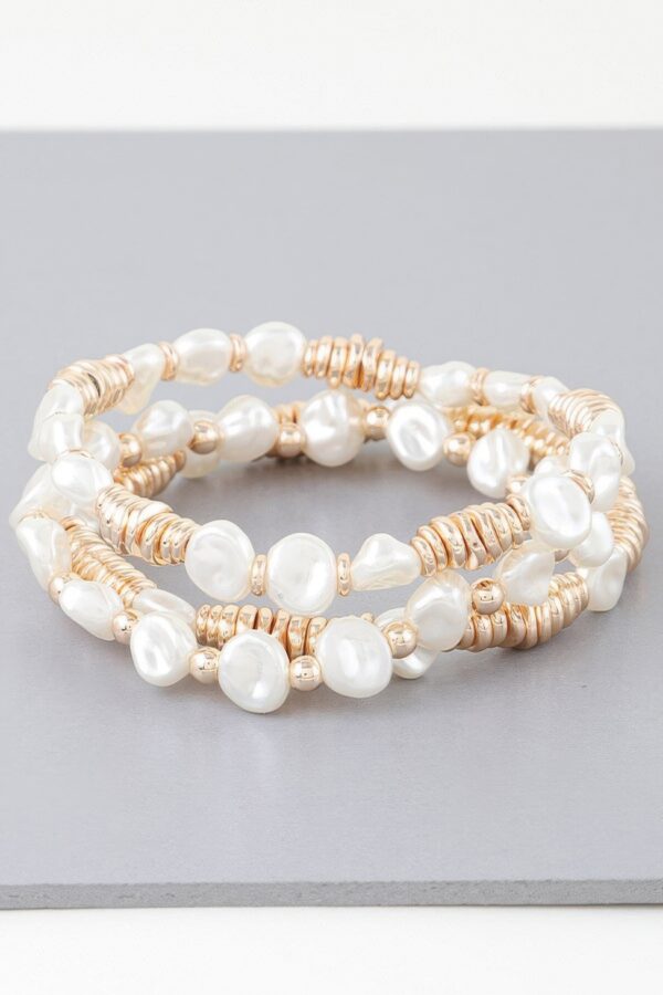 Multi-Stone Disc Bracelet – Gold & Cream