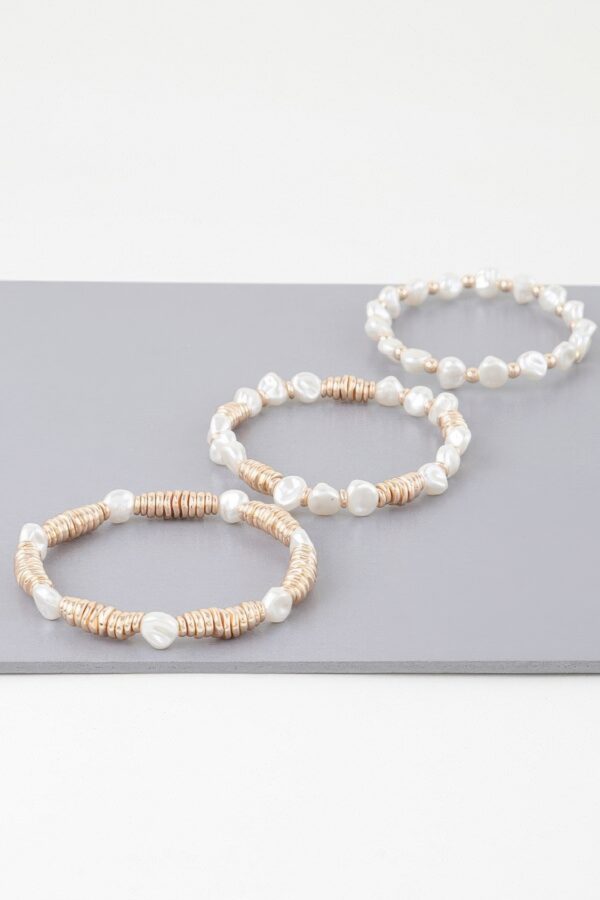 Multi-Stone Disc Bracelet – Gold & Cream