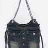 Washed Denim Tote with Double Front Pockets