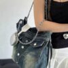Washed Denim Tote with Double Front Pockets
