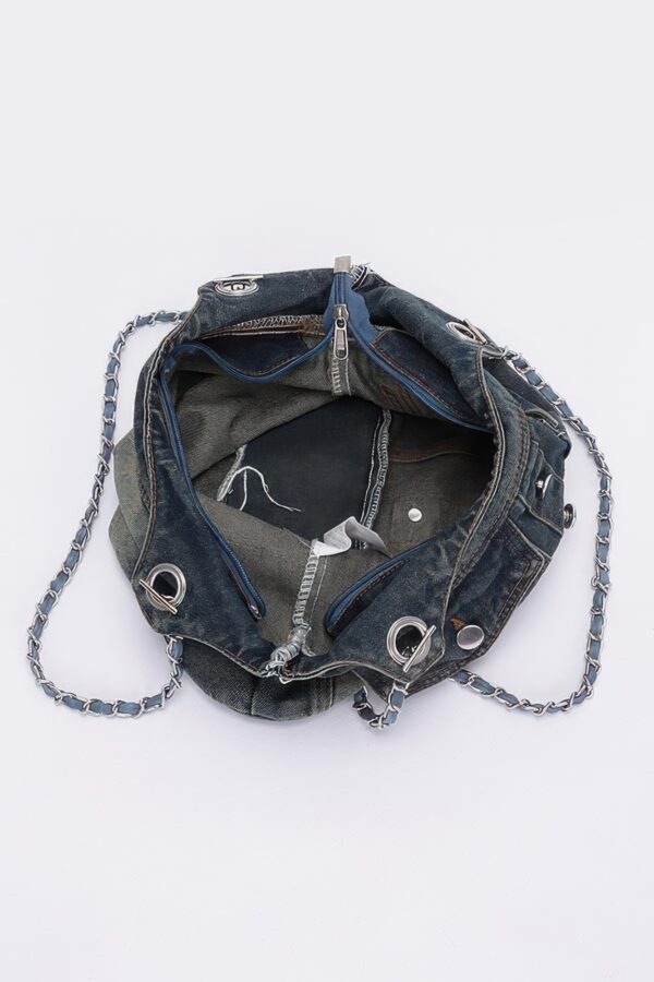 Washed Denim Tote with Double Front Pockets