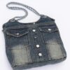Washed Denim Tote with Double Front Pockets