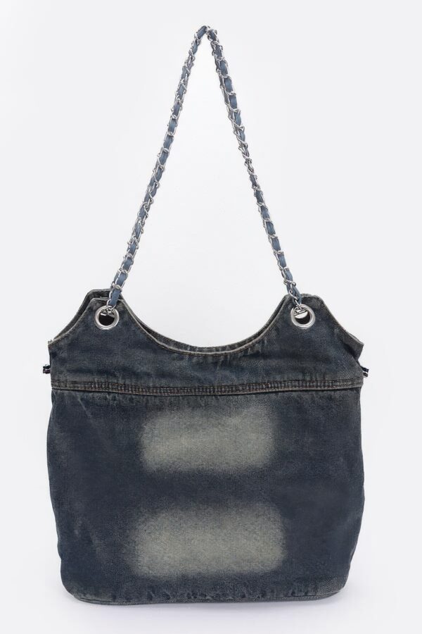 Washed Denim Tote with Double Front Pockets