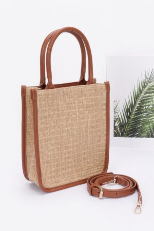 Faux Straw Tote – Mixed Metal Accents, Khaki