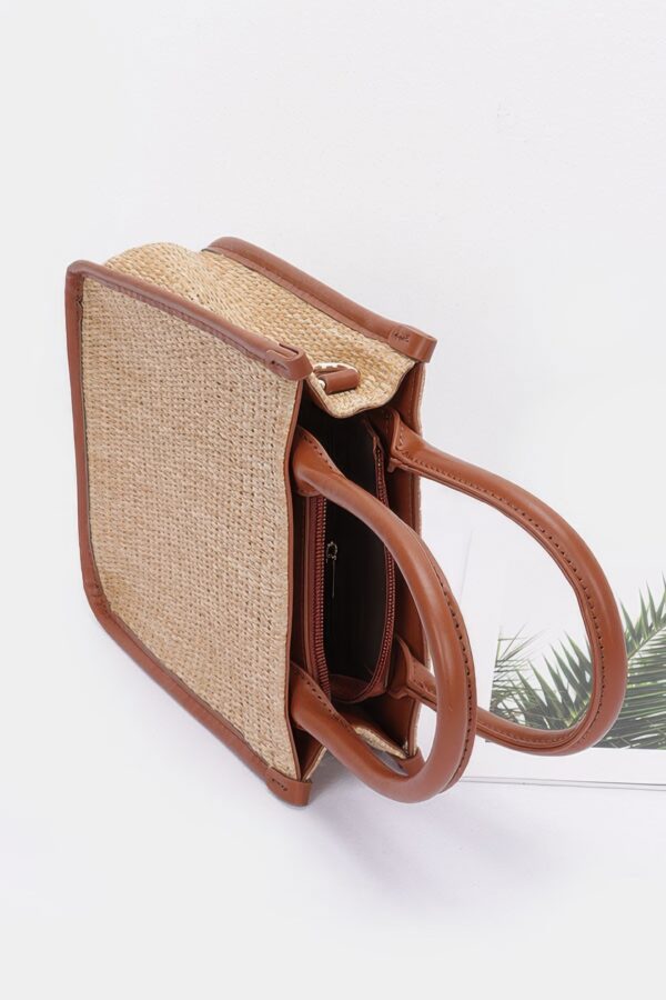 Faux Straw Tote – Mixed Metal Accents, Khaki