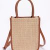 Faux Straw Tote – Mixed Metal Accents, Khaki