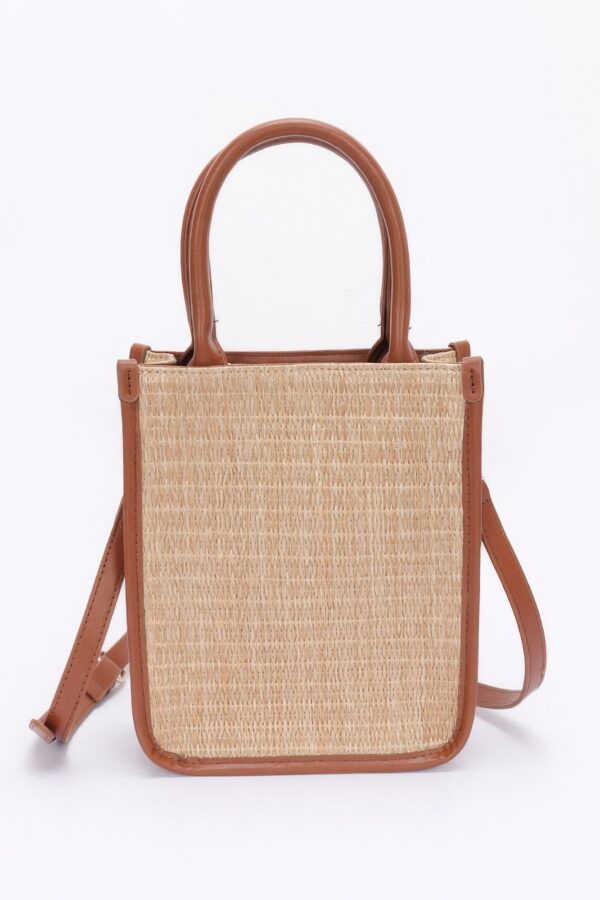 Faux Straw Tote – Mixed Metal Accents, Khaki