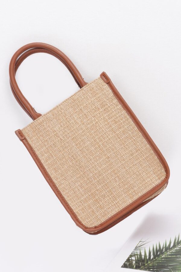 Faux Straw Tote – Mixed Metal Accents, Khaki