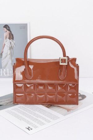 Embossed Enamel Top Handle Bag with Mixed Metal Accents