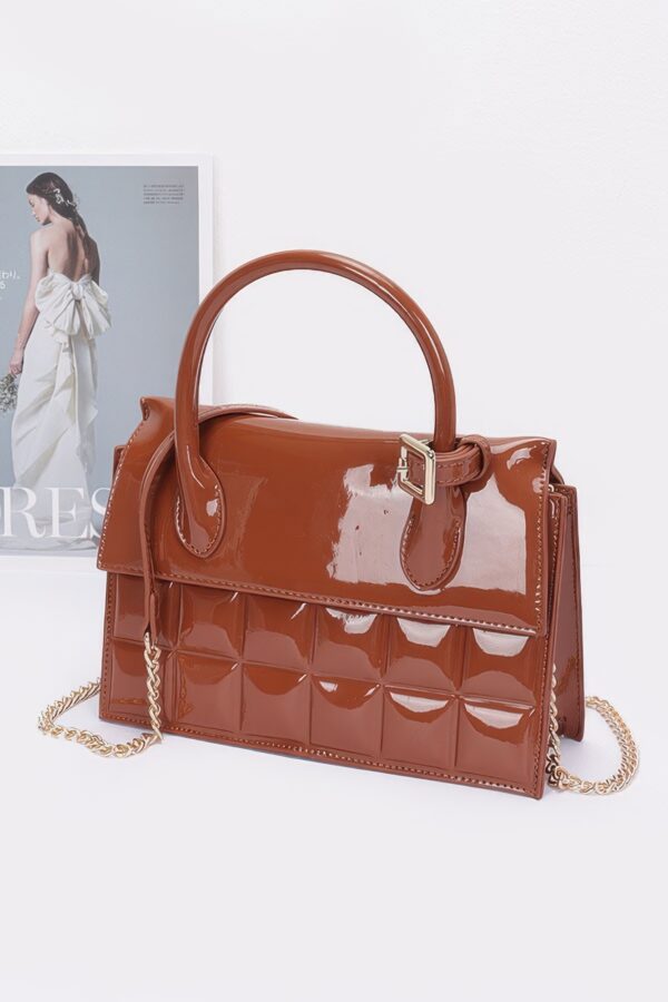 Embossed Enamel Top Handle Bag with Mixed Metal Accents