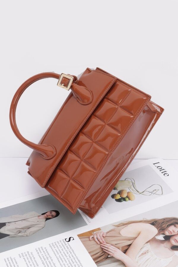 Embossed Enamel Top Handle Bag with Mixed Metal Accents