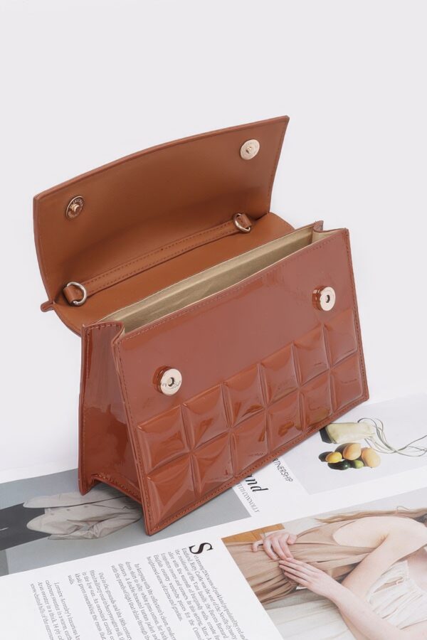Embossed Enamel Top Handle Bag with Mixed Metal Accents