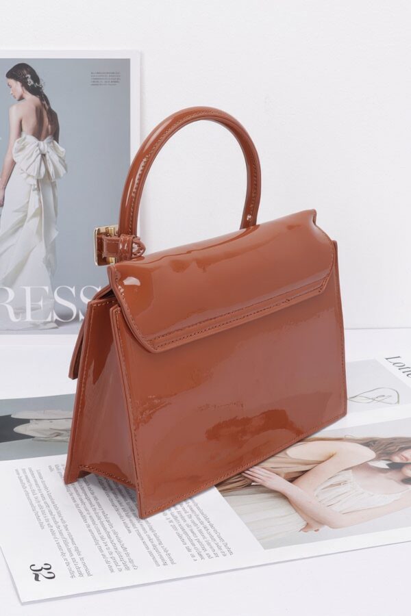 Embossed Enamel Top Handle Bag with Mixed Metal Accents