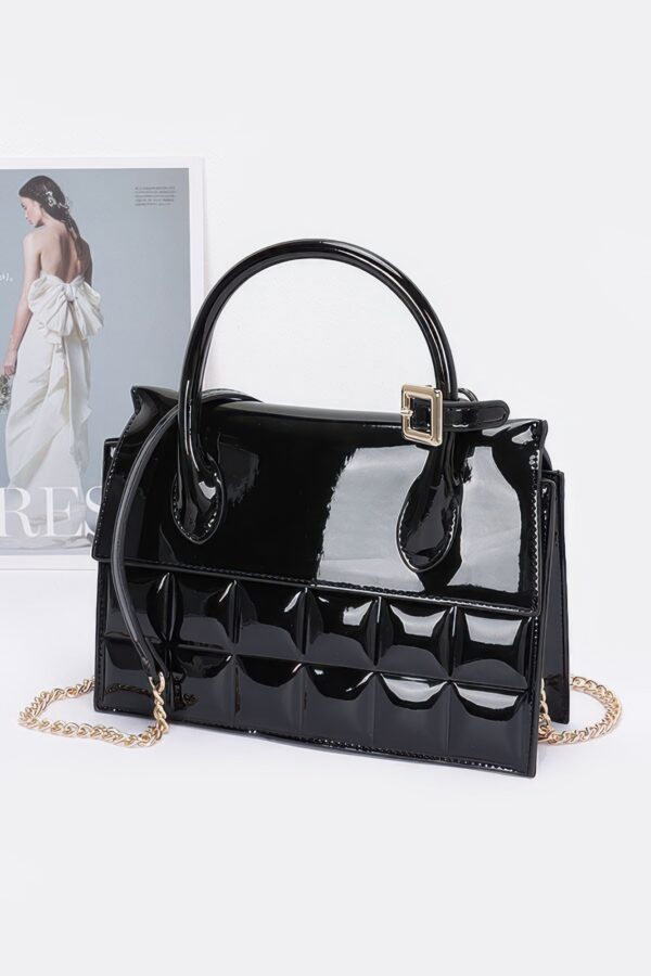 Embossed Enamel Top Handle Bag with Mixed Metal Accents