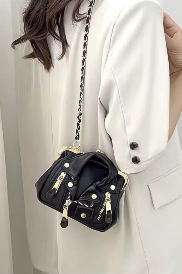 Faux Leather Jacket-Style Crossbody Bag – Zipper Detail