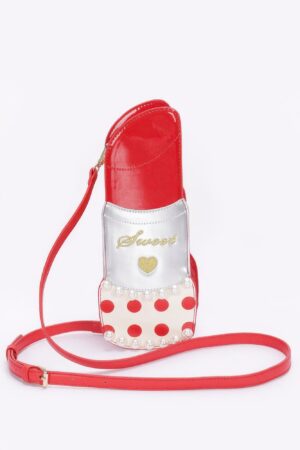 Faux Leather Lipstick Novelty Bag – Mixed Metal Accents