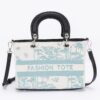 Embroidered Faux Leather Tote Bag – Mixed Metal Accents