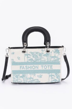 Embroidered Faux Leather Tote Bag – Mixed Metal Accents