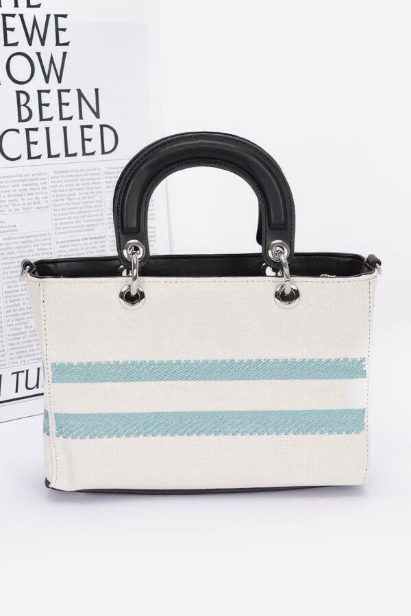 Embroidered Faux Leather Tote Bag – Mixed Metal Accents