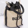 Faux Straw Bucket Bag with Mixed Metal Accents
