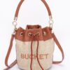 Faux Straw Bucket Bag with Mixed Metal Accents