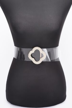 Clear PVC Belt with Rhinestone Metal Buckle