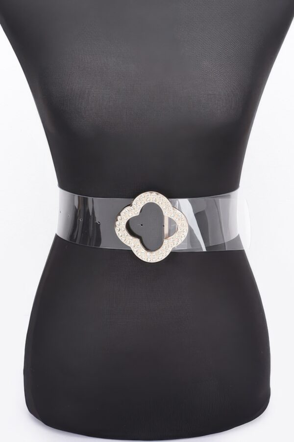 Clear PVC Belt with Rhinestone Metal Buckle