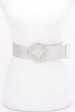 Metal Buckle Metallic Stretch Belt – Silver