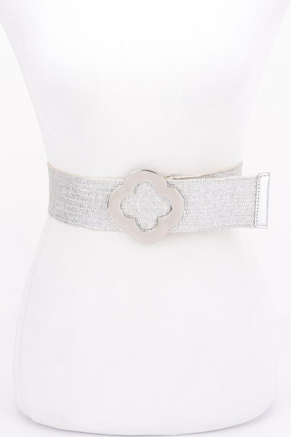 Metal Buckle Metallic Stretch Belt – Silver
